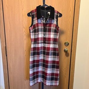 Brooks Brothers Red Plaid Dress with Black Velour Collar